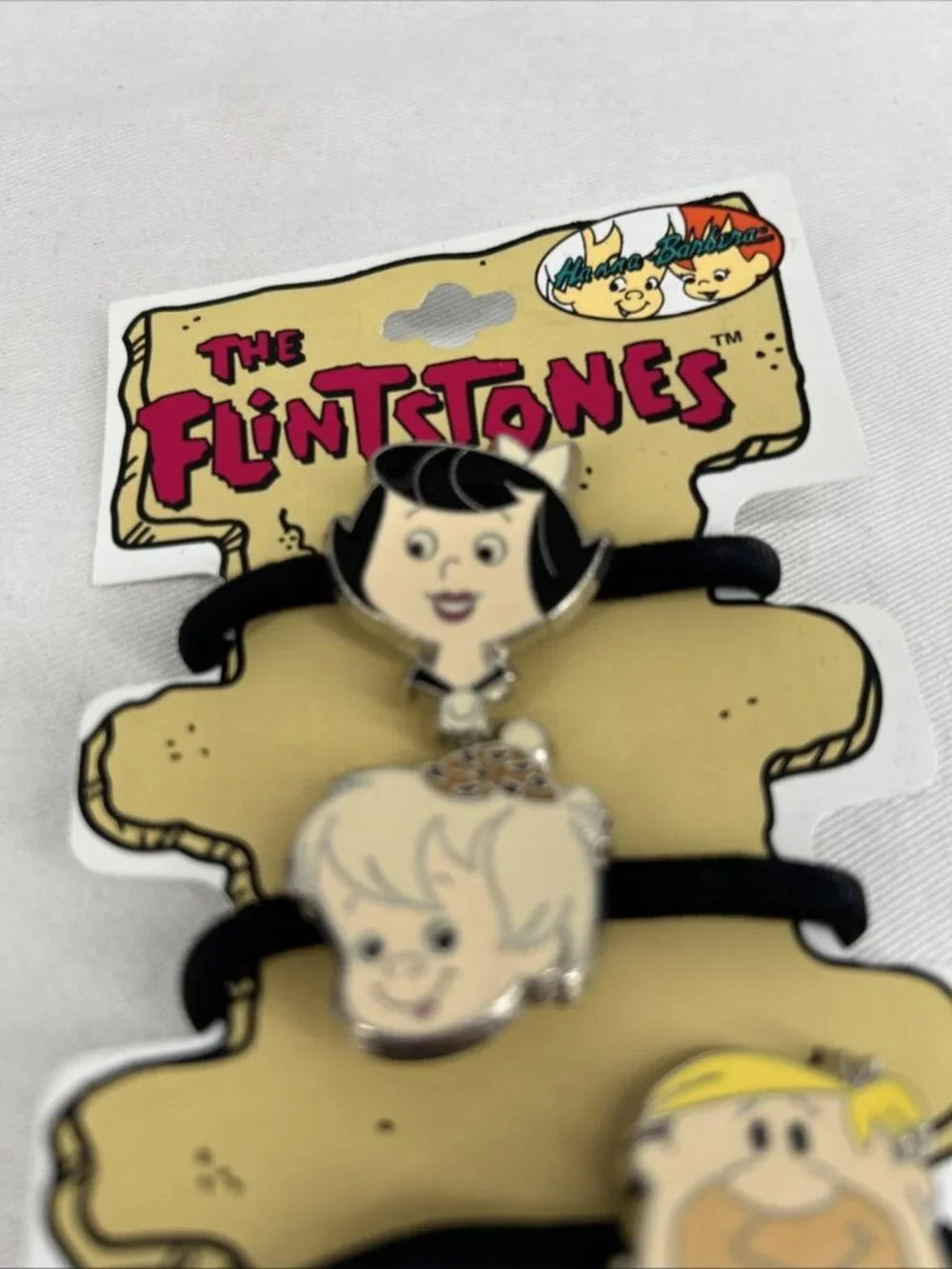 Flintstones Ponytail Holders Betty Bam Bam Barney Enamel Vintage 1994